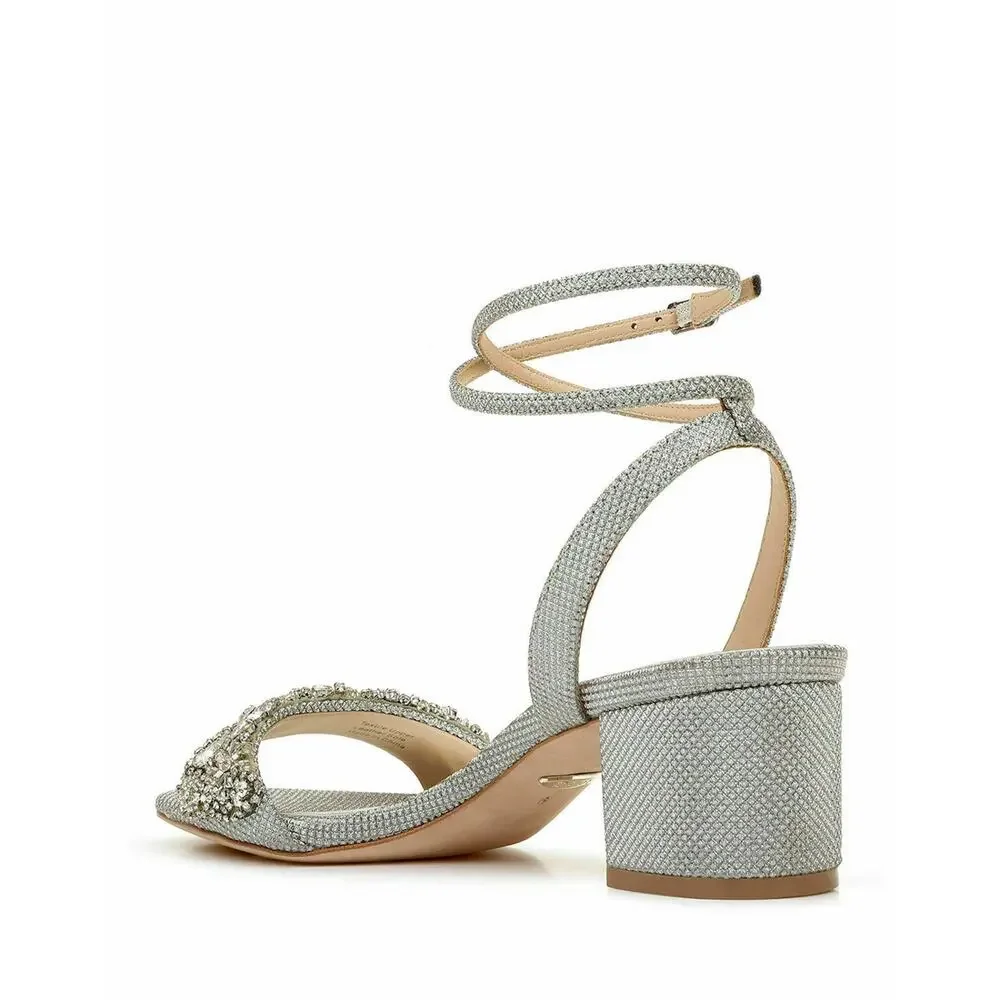 Badgley Mischka Women's Jada Ankle Wrap Block Heel Silver MP5316 Size 10 NIB - Picture 4 of 12